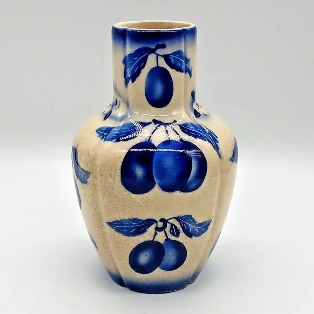 Vintage Czech Blue 6.5 Inch Crazed Art Pottery Vase - Picture 2 of 5